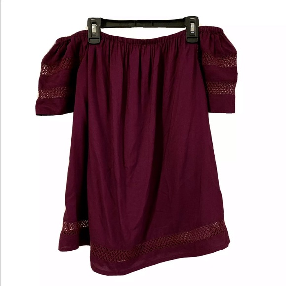 Off Shoulder Burgundy Top (Lace Bottom & Sleeves) - Picture 1 of 3
